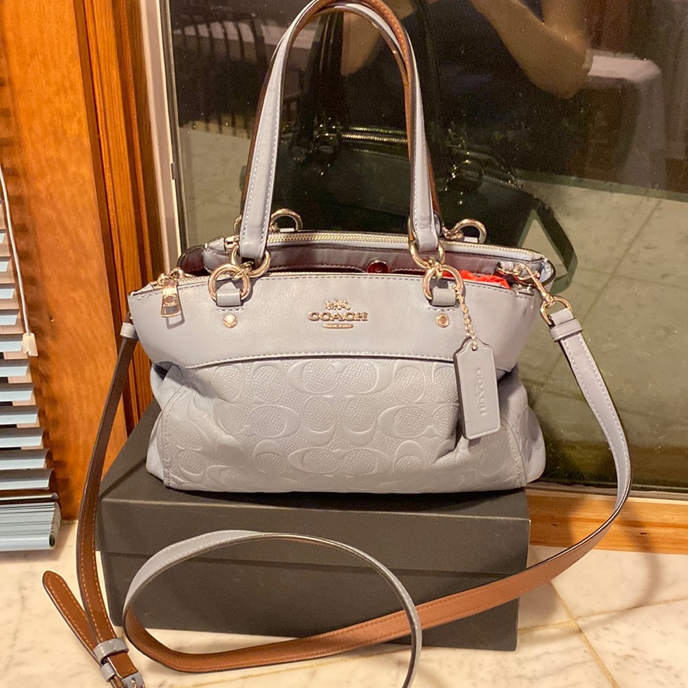 Coach Leather Signature Brooke Carryall Powder/Slate Blue Handled/ Crossbody Bag